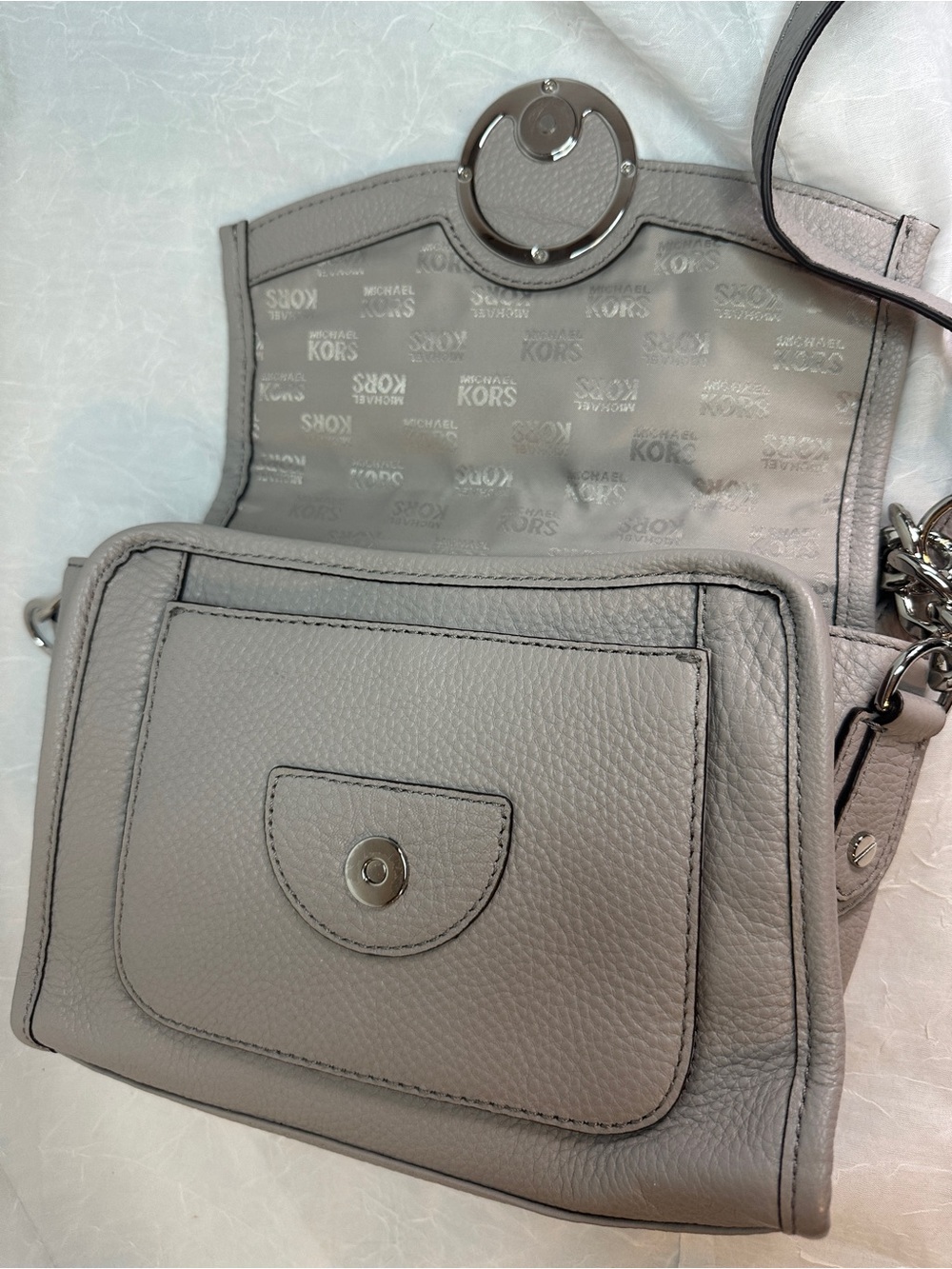 Michael Kors Pebbled Leather Crossbody Bag in Taupe Gray - Picture 4 of 10